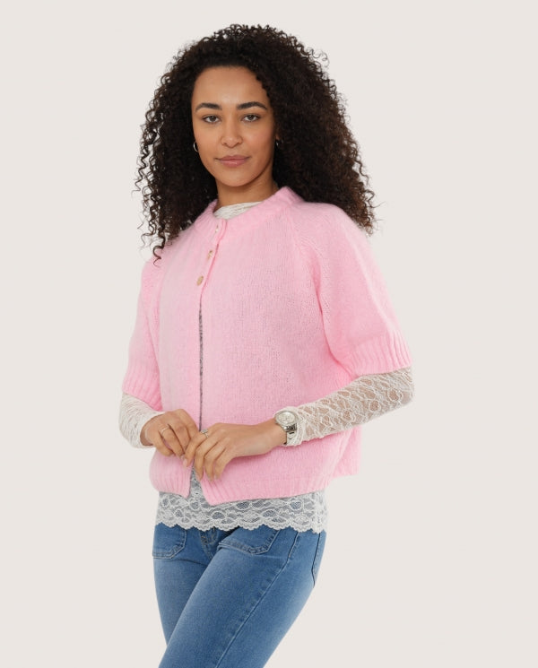 Italian collection Split front gold button mohair cardigan - Pink