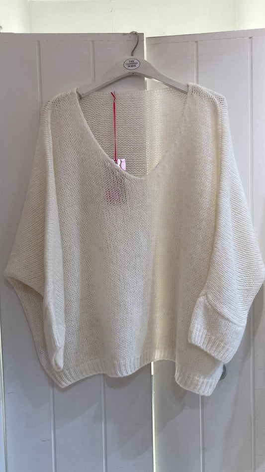 Italian Collection-Mohair mix knitted jumper- White