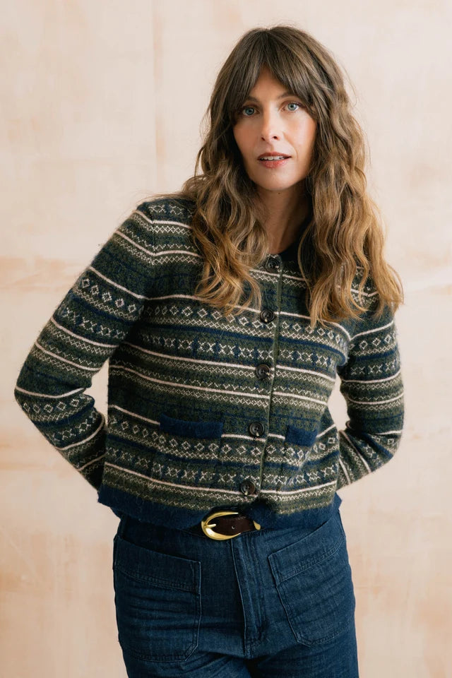 Lily and me Chestnut Knitted Fair Isle Jacket Olive