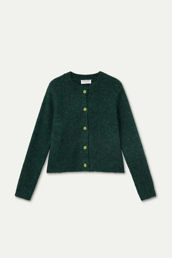 Compania Fantastica Dark green knit cardigan with light green buttons