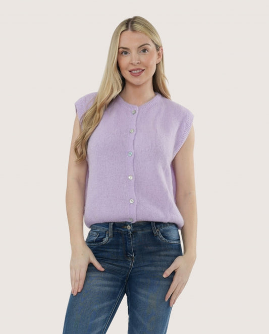 Italian collection Mohair knit cardigan vest lilac