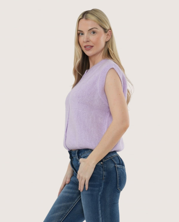 Italian collection Mohair knit cardigan vest lilac