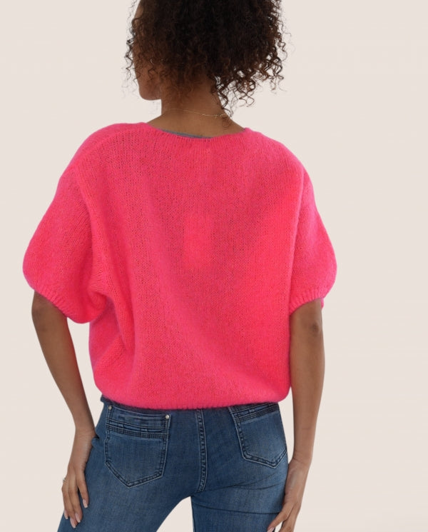 Italian collection Extra fluffy mohair v-neck jumper - neon coral