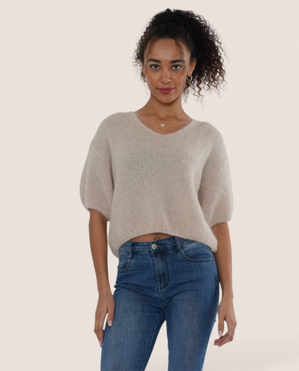 Italian collection extra fluffy mohair v-neck jumper - Stone