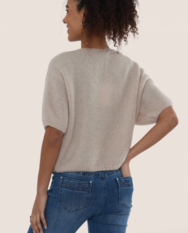 Italian collection extra fluffy mohair v-neck jumper - Stone