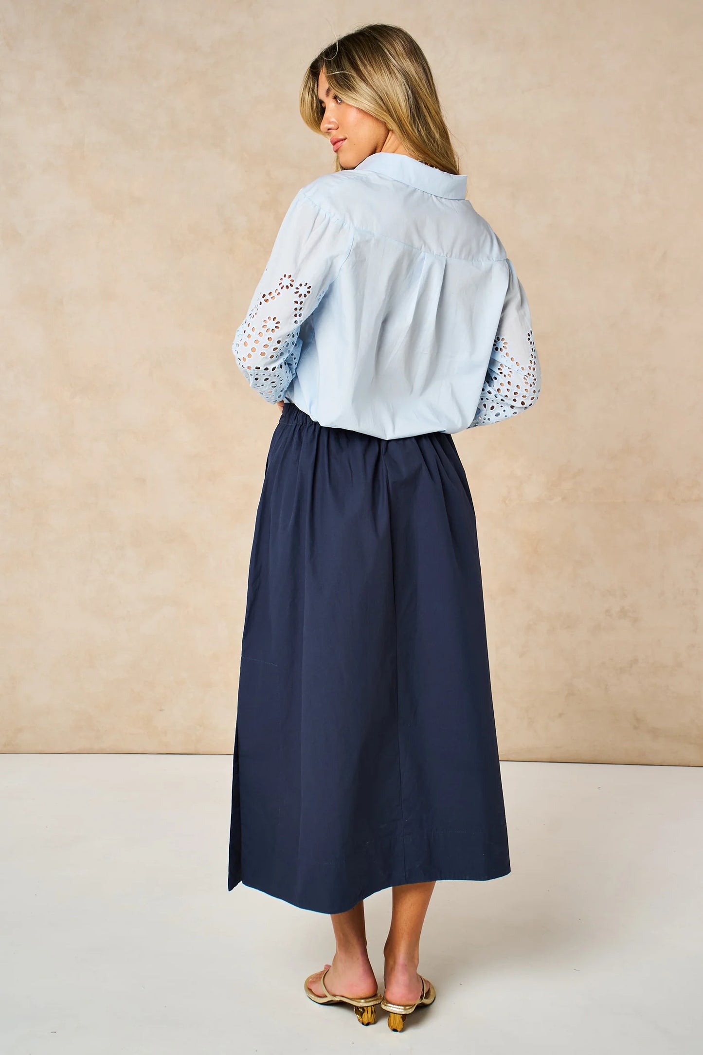 Miss Short hair Cotton Midaxi Skirt in Navy Blue