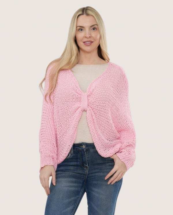 Italian collection open stitch gathered front batwing top - Pink