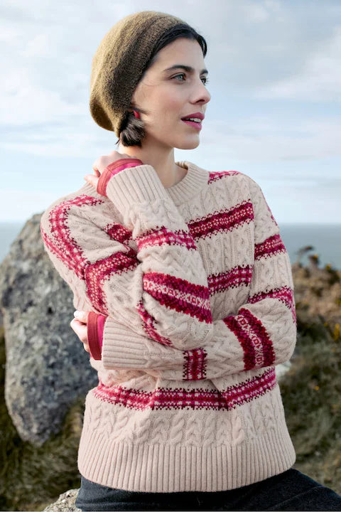 Seasalt Shepherd Fair Isle Cable Knit Jumper with Lambswool -crimson snowflake