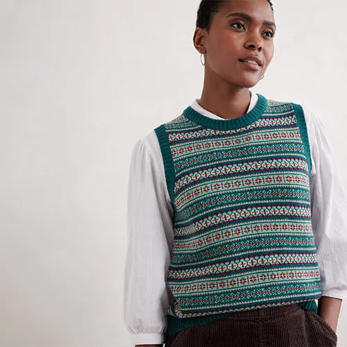 Seasalt Percella Cove Fair Isle Knitted Vest -Wheal Towan Seashore Mix