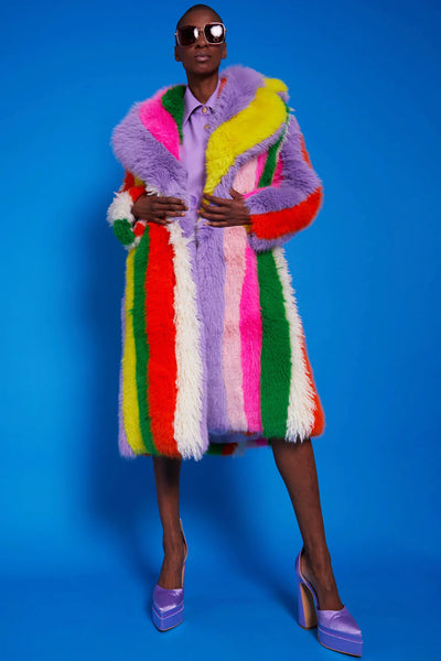 Jayley- Multi colored-faux fur handcrafted Eco bamboo maxi coat