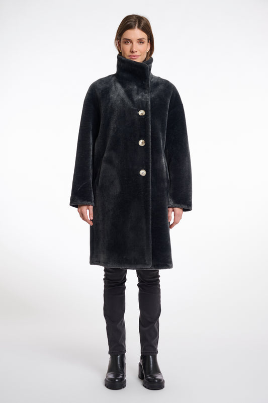Rino and pelle Cilou faux fur coat with high neck deep iron
