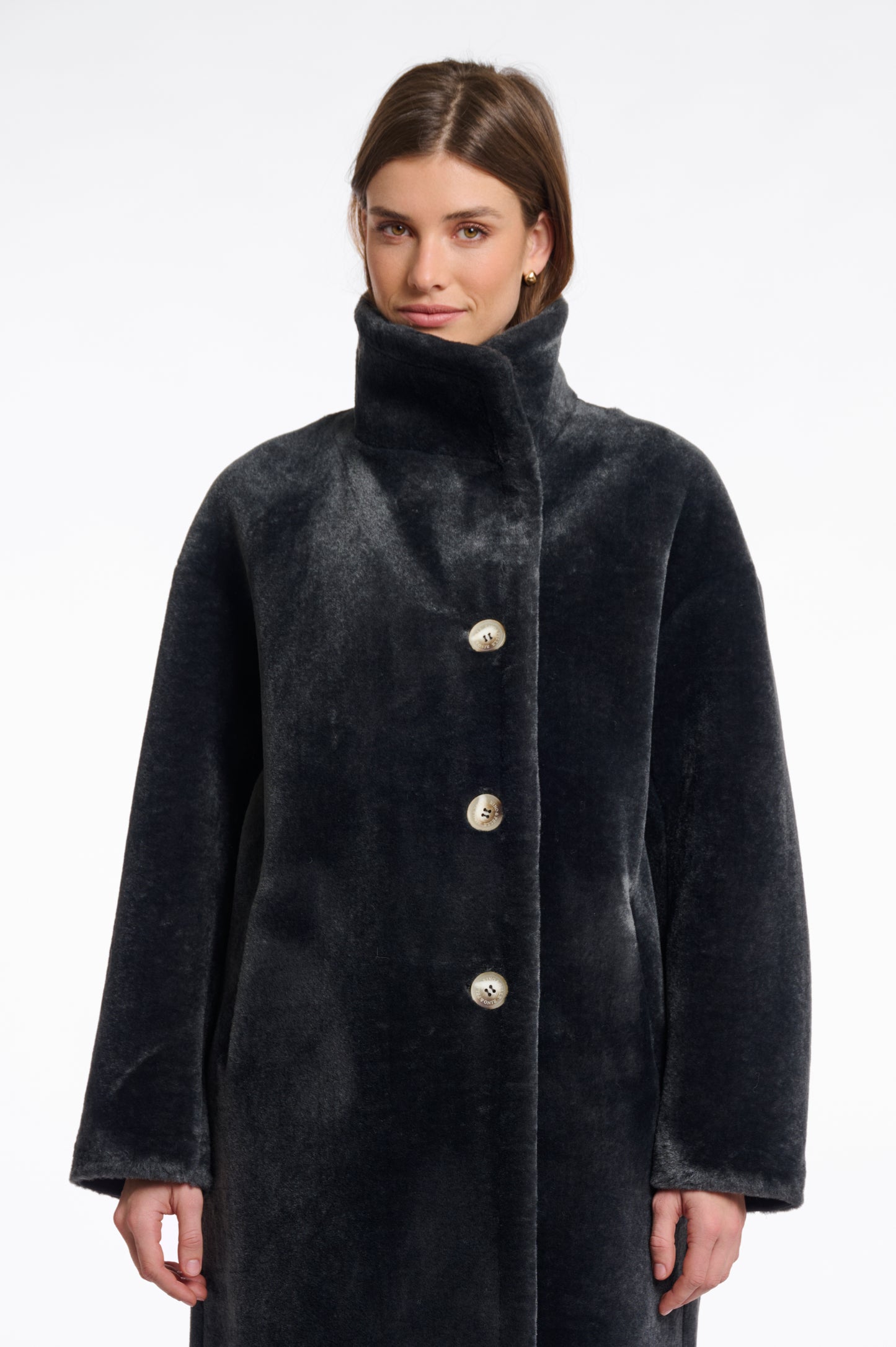 Rino and pelle Cilou faux fur coat with high neck deep iron