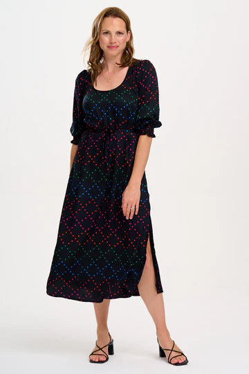 Sugarhill Linda midi dress -Black rain stars