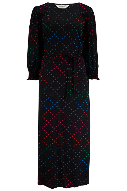 Sugarhill Linda midi dress -Black rain stars