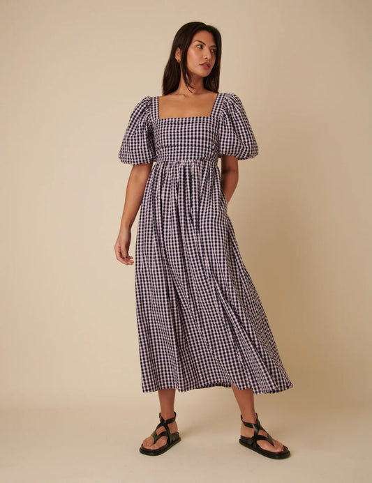 Nobody's Child Blue and pink gingham nova midi dress