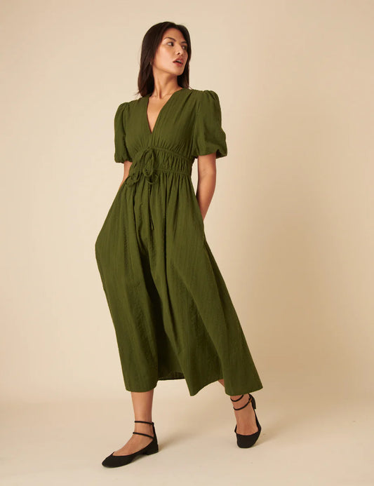 Nobody's Child Green Short Sleeve Scottie Midi Dress