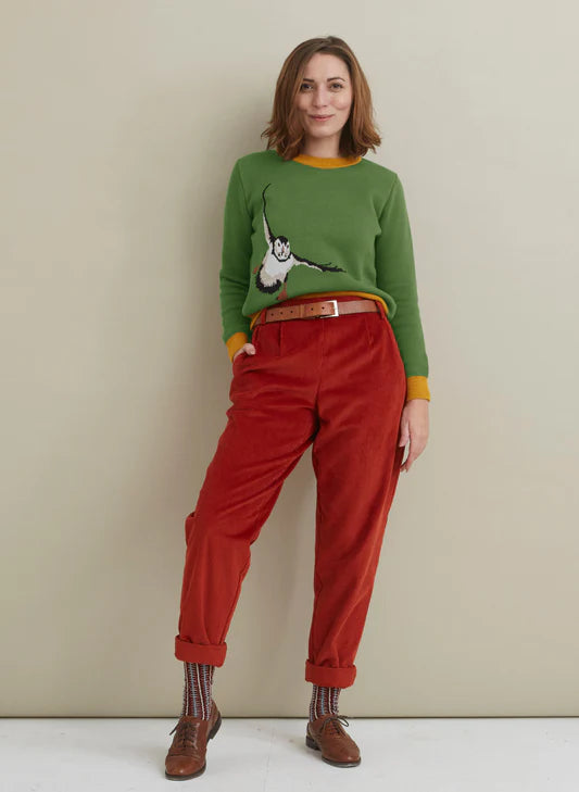 Palava Green & mustard puffin jumper