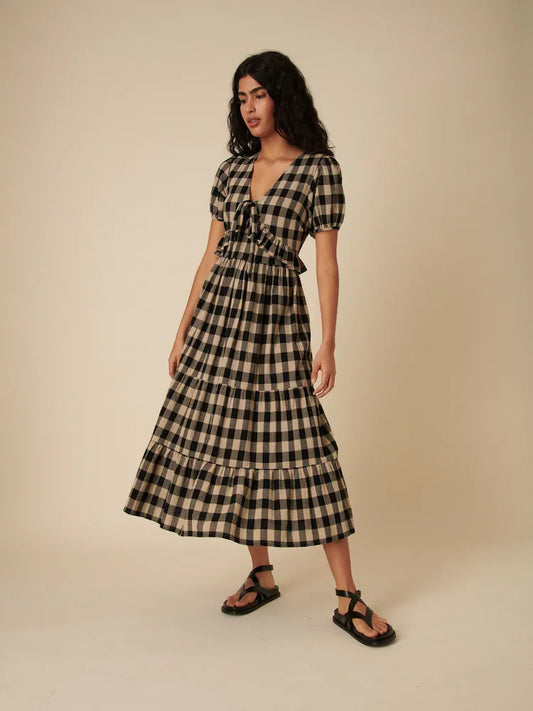Nobody's Child Black Check Short Sleeve Katie Midi Dress