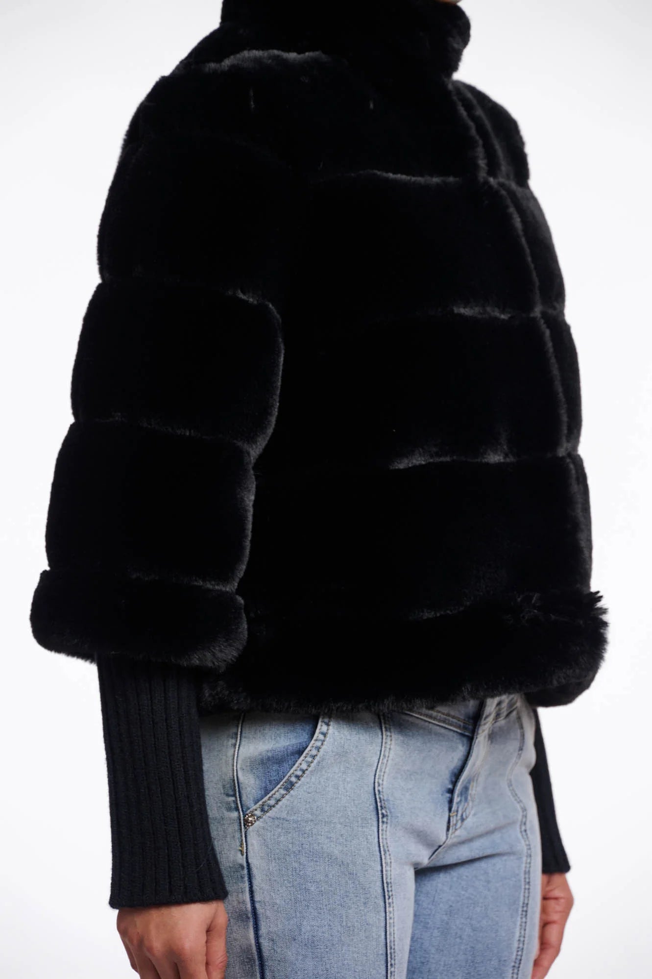 Rino & Pelle Feline Faux fur jacket with knitted sleeves black