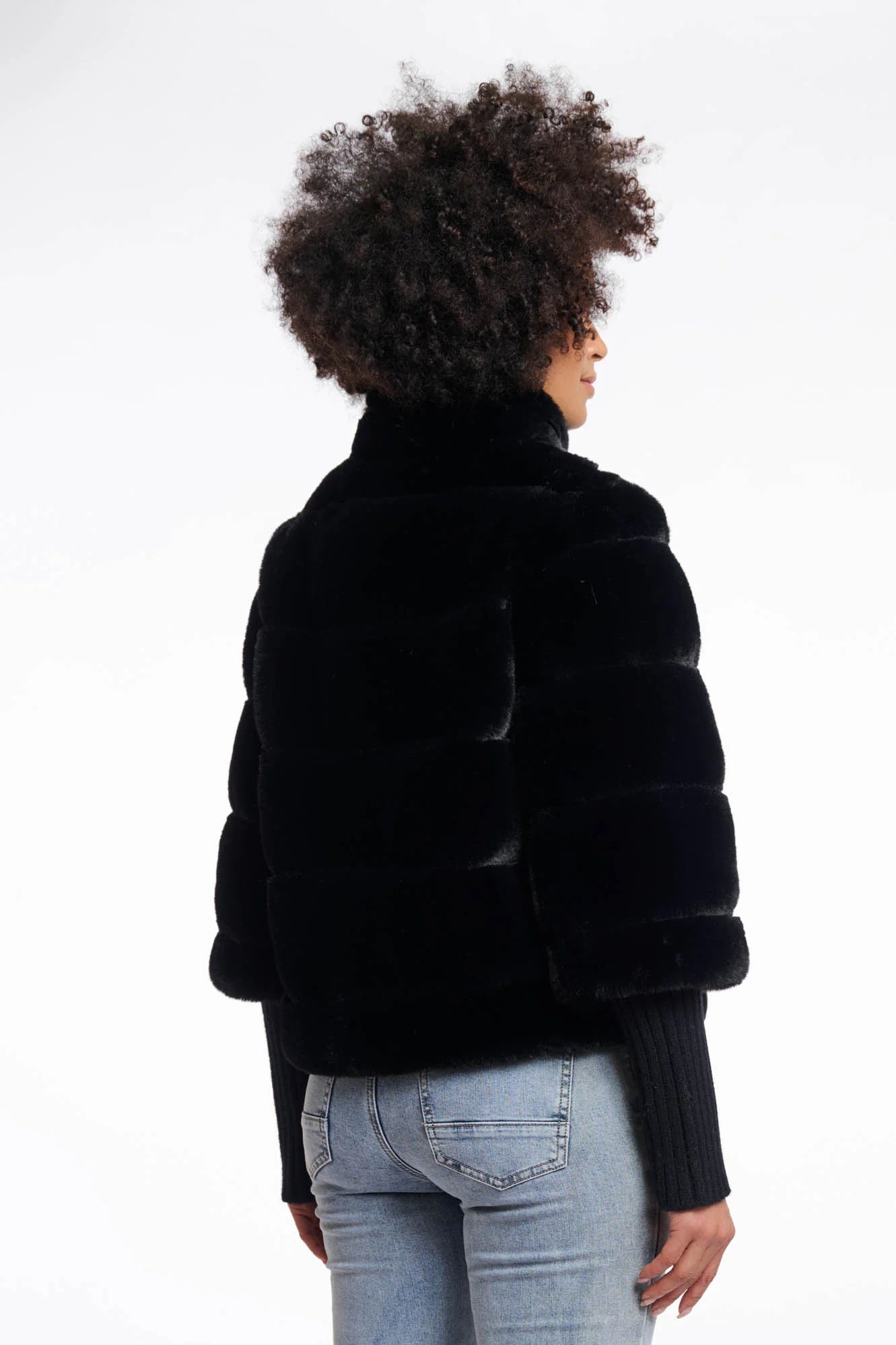 Rino & Pelle Feline Faux fur jacket with knitted sleeves black