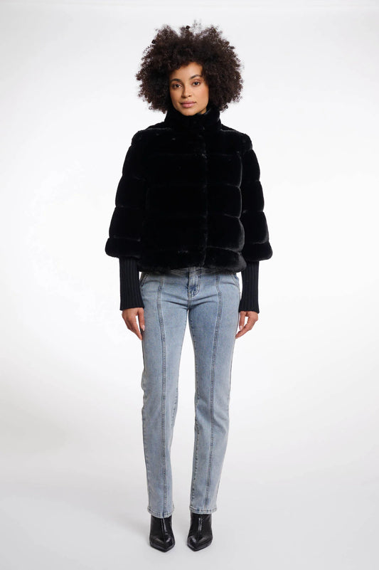 Rino & Pelle Feline Faux fur jacket with knitted sleeves black