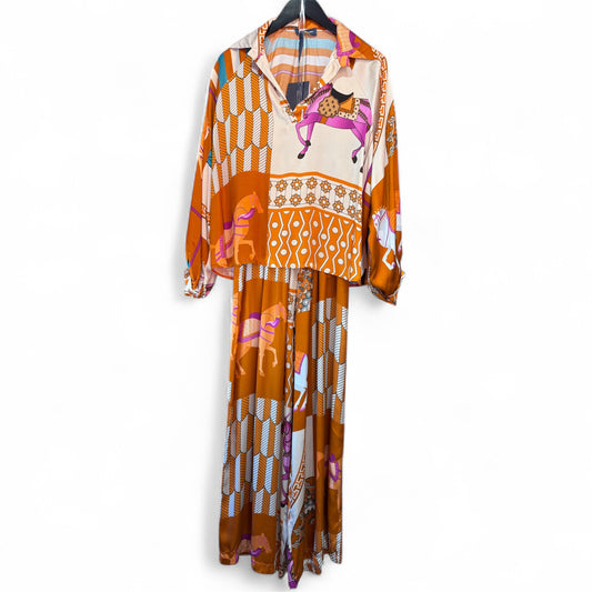 Cecile Wang Pumpkin ‘Hermes’ Style Horse Long Sleeve Tunic and Trousers