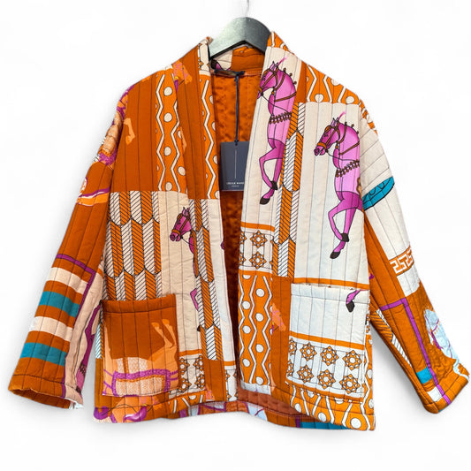 Cecile Wang Pumpkin Quilted Horse Print Jacket