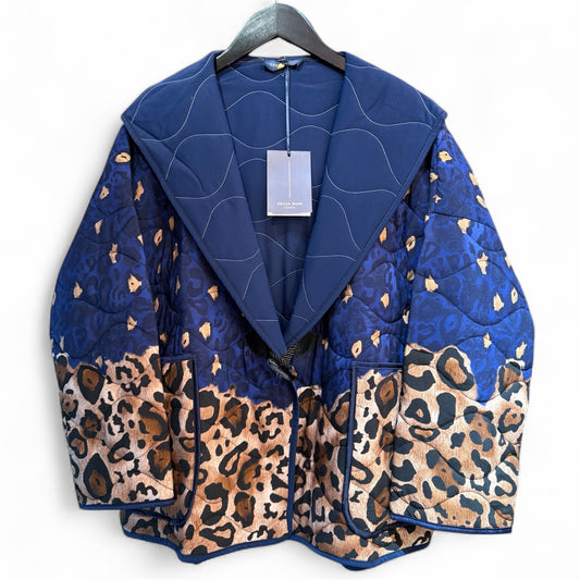 Cecile Wang Navy Leopard Print Quilted Jacket with Hood