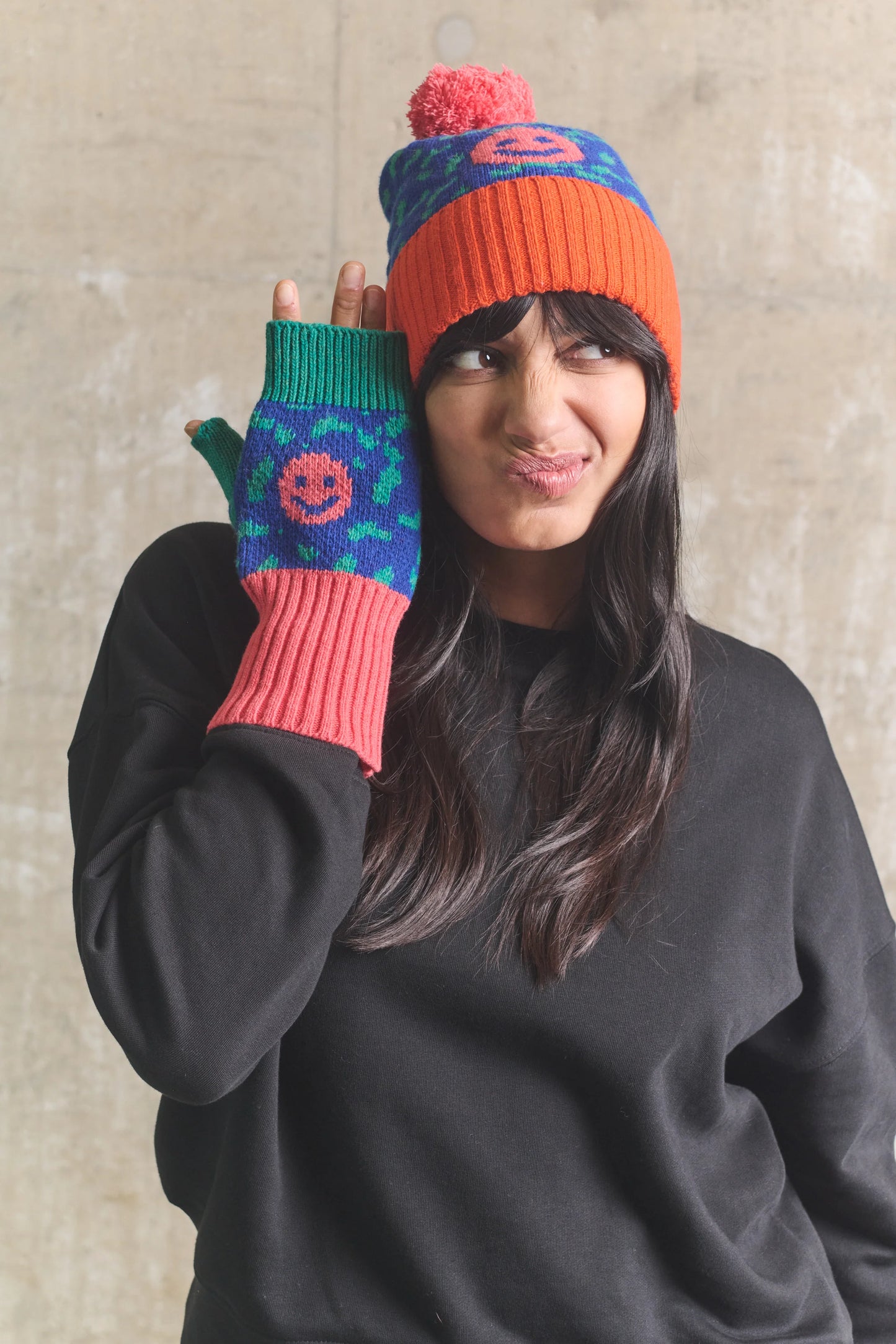 Smiley Wool Bobble Hat