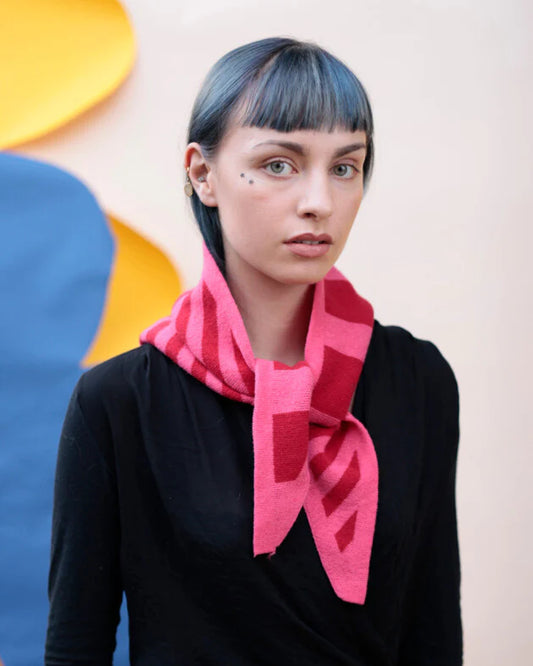 Pink & Red Stripe Wool Triangle Scarf
