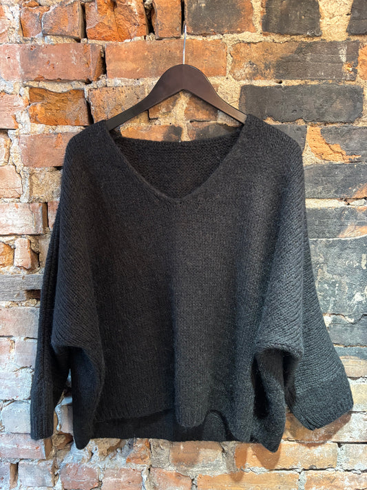 Italian collection mohair v-neck jumper - Black