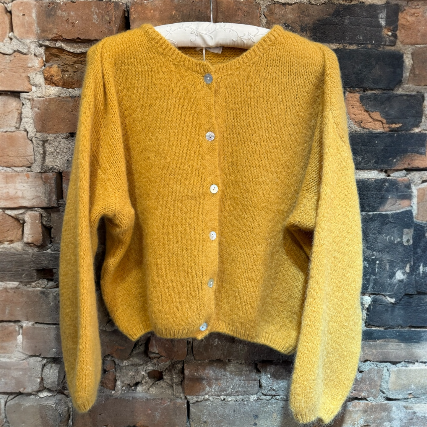Made In Italy Crewneck Cardigan in Caramel