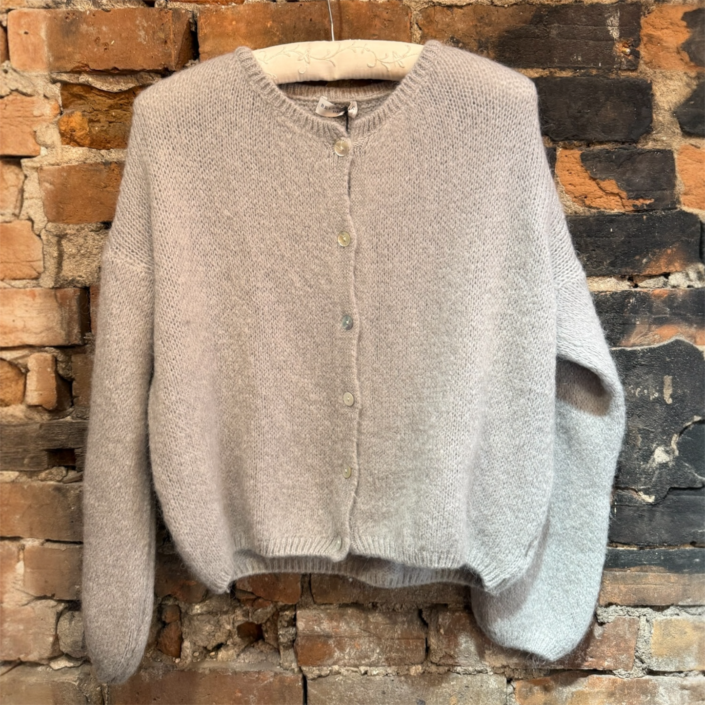 Made In Italy Crewneck Cardigan in Silver