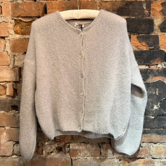 Made In Italy Crewneck Cardigan in Silver