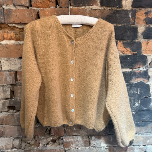 Made In Italy Crewneck Cardigan in Camel
