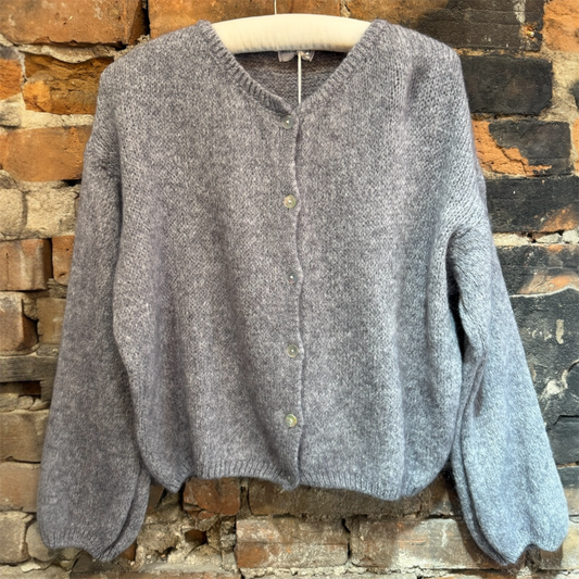 Made In Italy Crewneck Cardigan in Charcoal