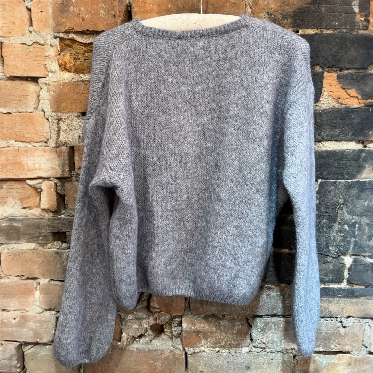 Made In Italy Crewneck Cardigan in Charcoal