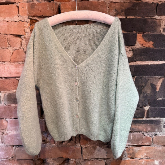 Made in Italy V-Neck Mohair Cardigan in Sage