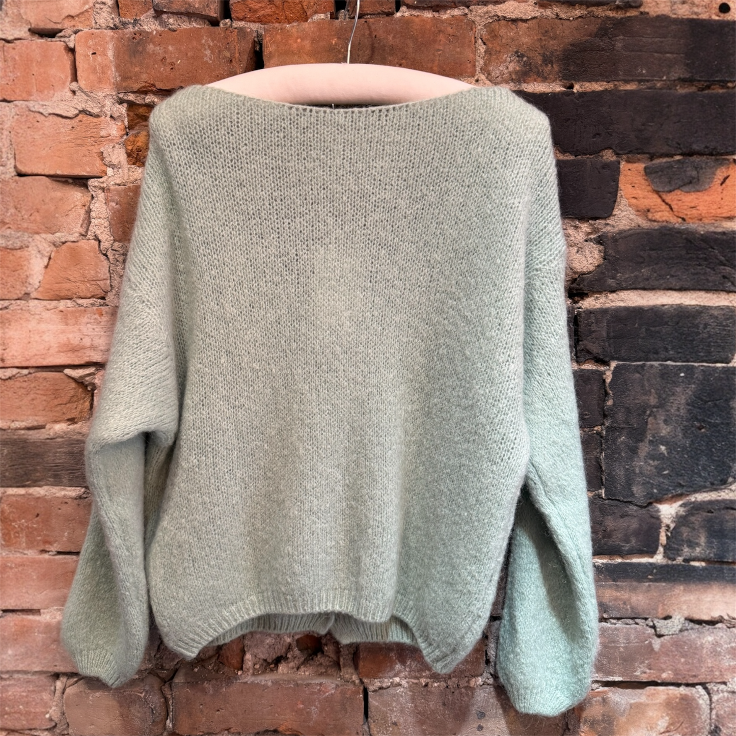 Made in Italy V-Neck Mohair Cardigan in Sage