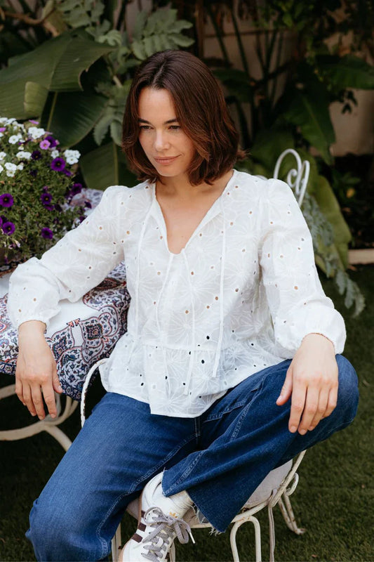 Sugahill Morgan Top - Off White, Floral Broderie Anglaise