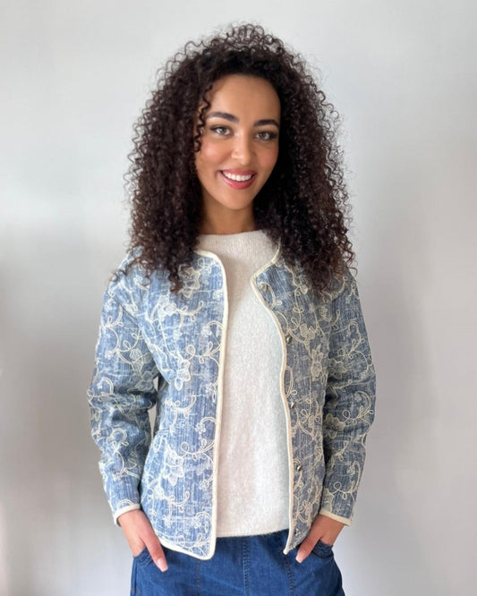italian collection Florentis Embroidered Cotton Collarless Jacket