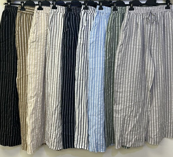 Italian Collcetion Pinstripe Linen Wide Leg Trousers