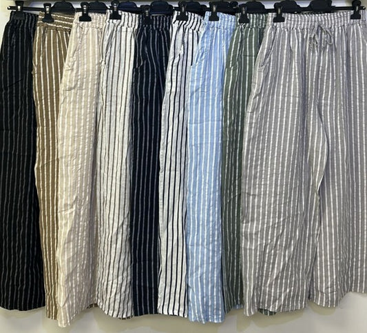Italian Collcetion Pinstripe Linen Wide Leg Trousers