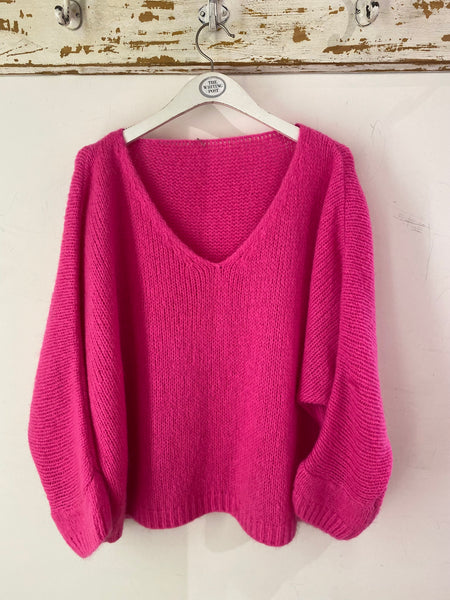 Italian Collection-Mohair mix knitted jumper-Hot pink