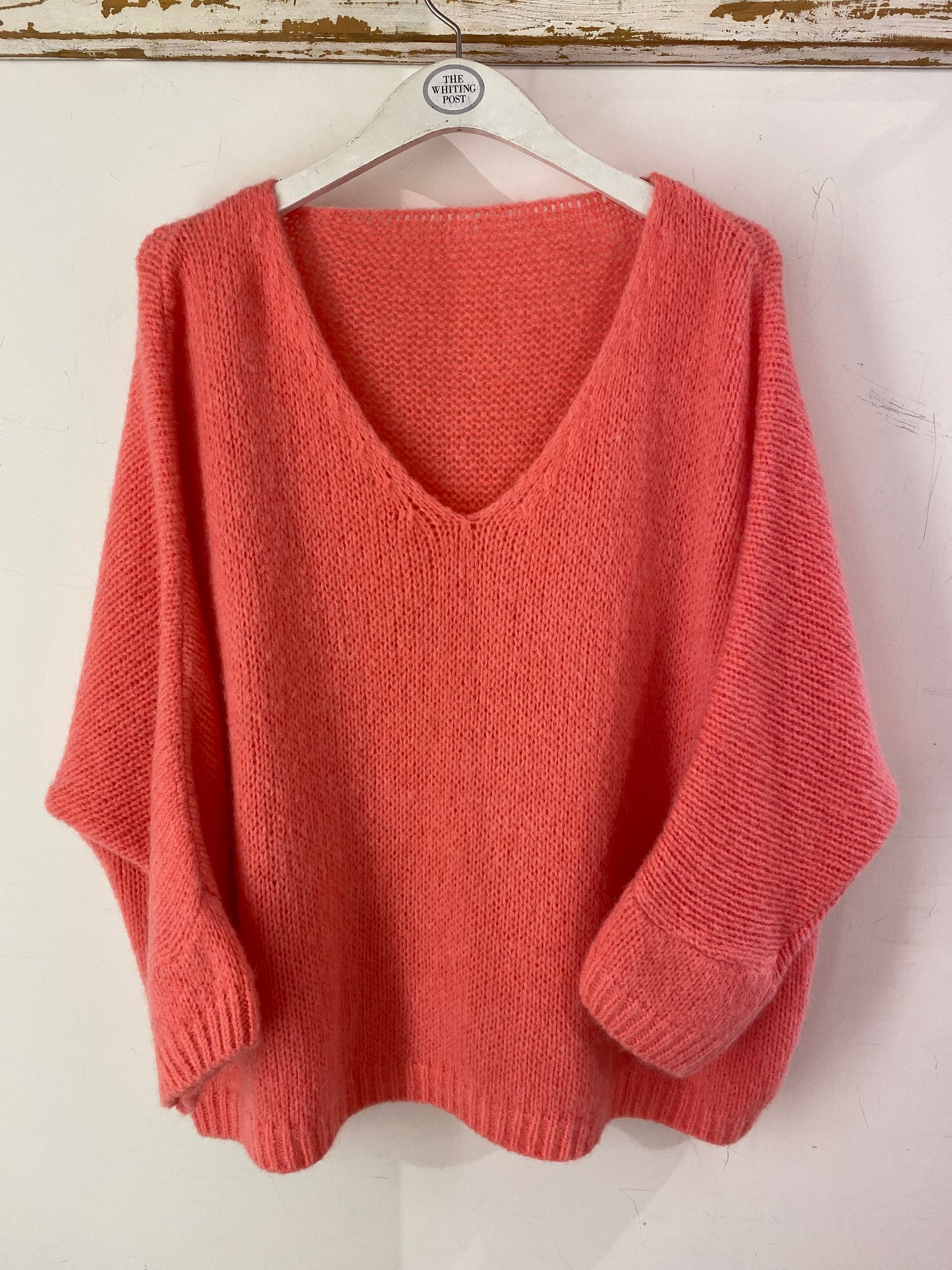 Italian Collection-Mohair mix knitted jumper-Coral