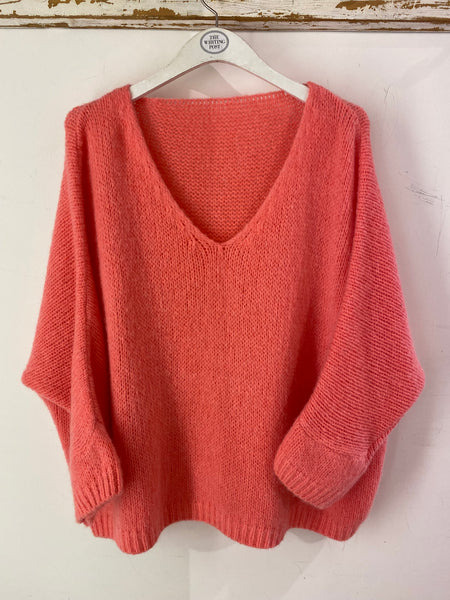 Italian Collection-Mohair mix knitted jumper-Coral