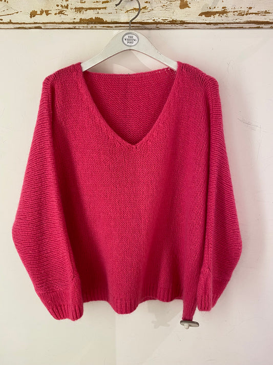Italian collection Mohair v-neck jumper - Hot pink