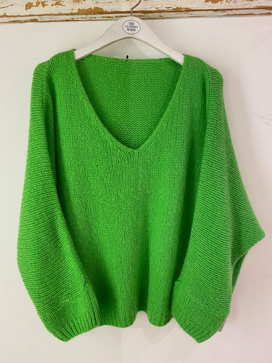Italian collection mohair v-neck jumper - Kermit green