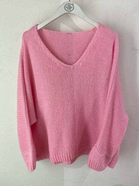 Italian collection mohair v-neck jumper - Barbie pink