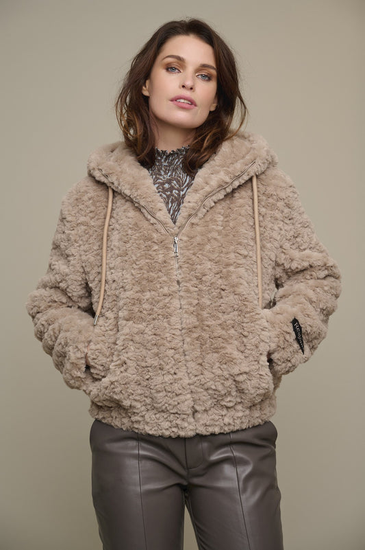 Rino & Pelle Jorijn hooded faux fur jacket Light taupe